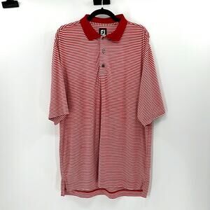 FJ FootJoy Performance Stripe Golf Polo - Red/White - Large